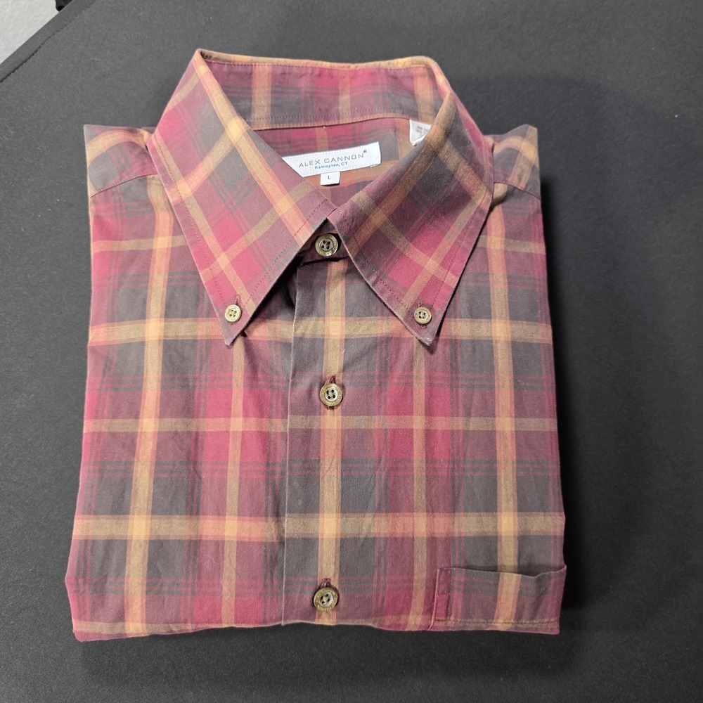 Alex Cannon Men's Casual Shirt sz L‎ Plaid Cotton Button Down, Burgundy